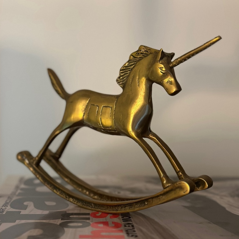 Solid brass vintage unicorn rocking horse
